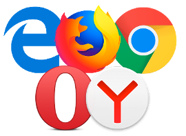Значки браузеров: Edge, Firefox, Chrome, Opera, Яндекс Браузер