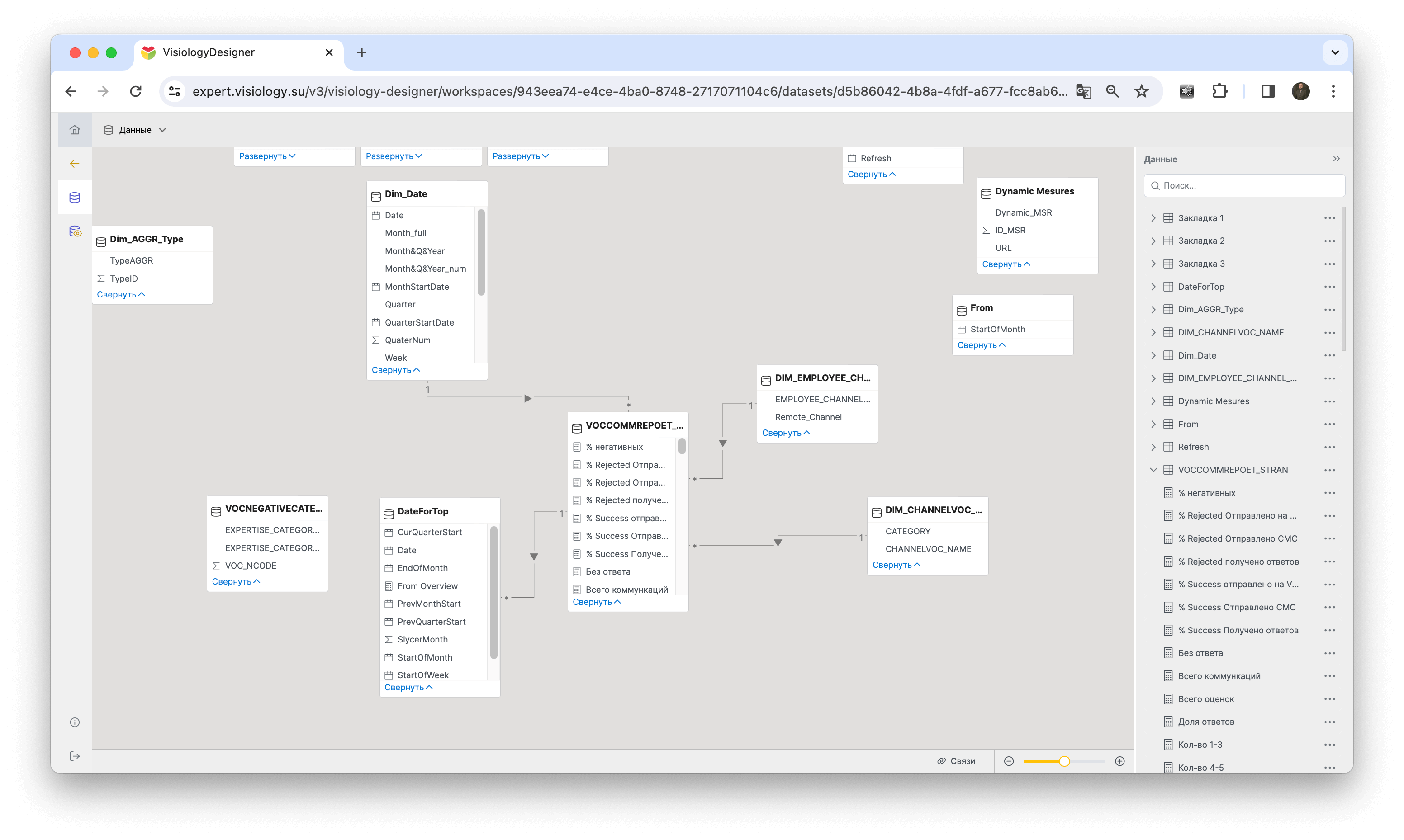 Модель данных в Visiology Designer